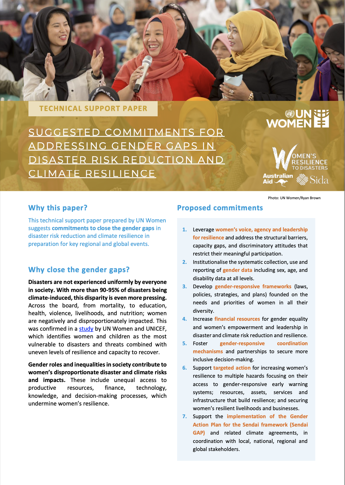 Suggested Commitments For Addressing Gender Gaps In Disaster Risk